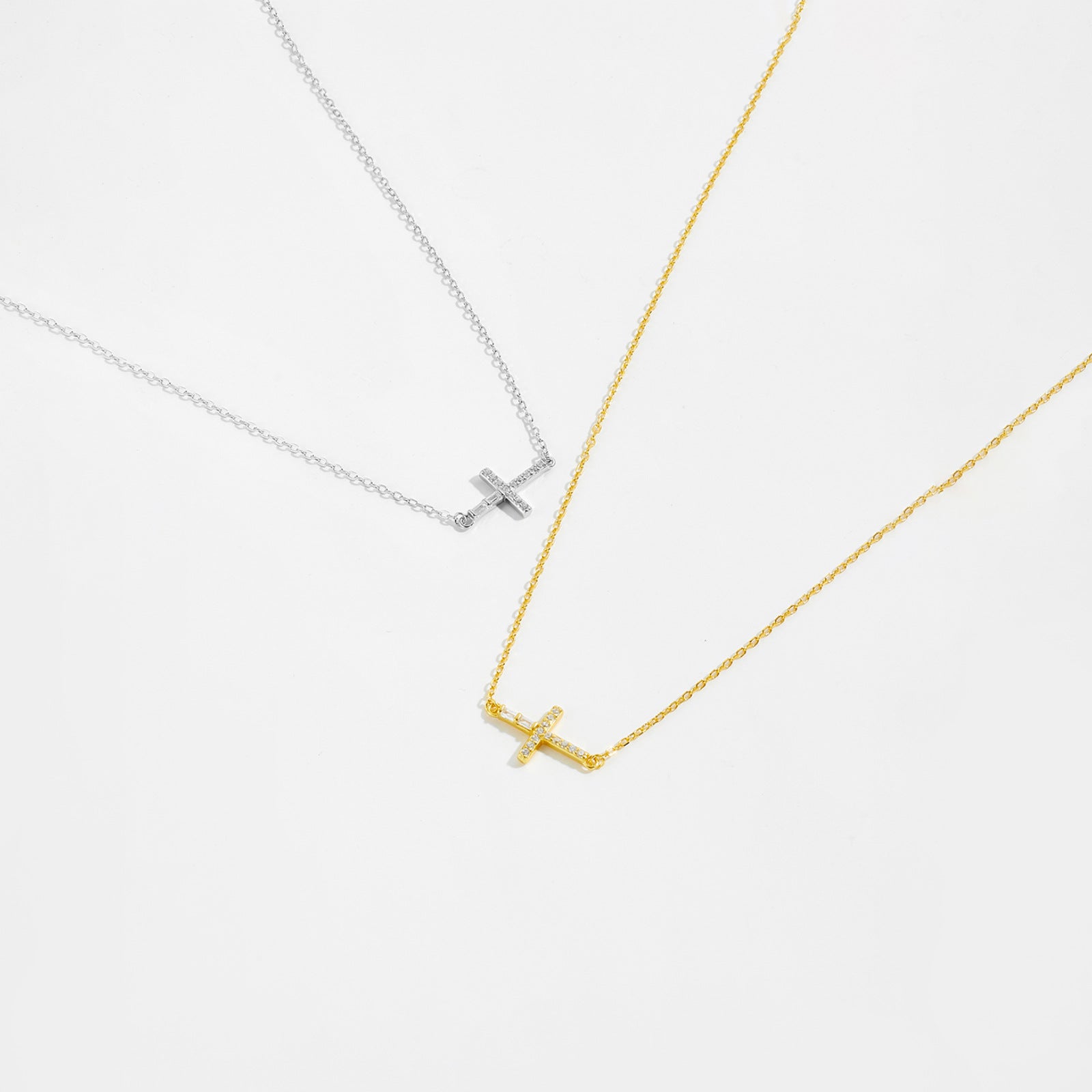 Collar y Pulsera de Cruz Horizontal en Plata de Ley 925