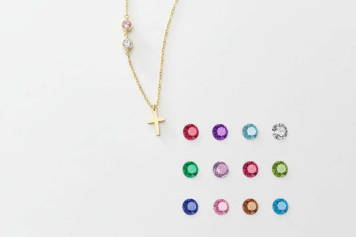 Collar Cruz con Piedras Personalizables - Acero Inoxidable