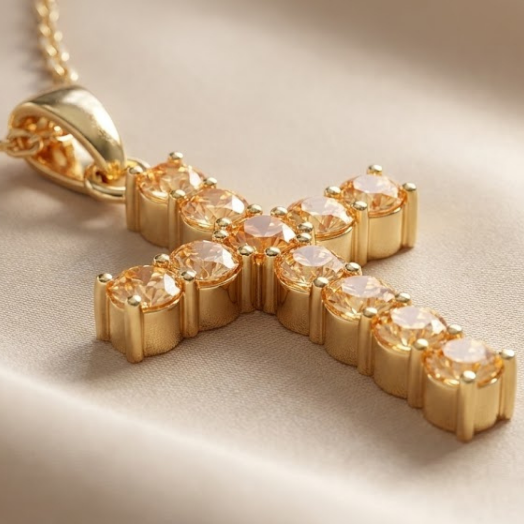 Collar cristiano  de Cruz con Corona y Circonitas para Mujer