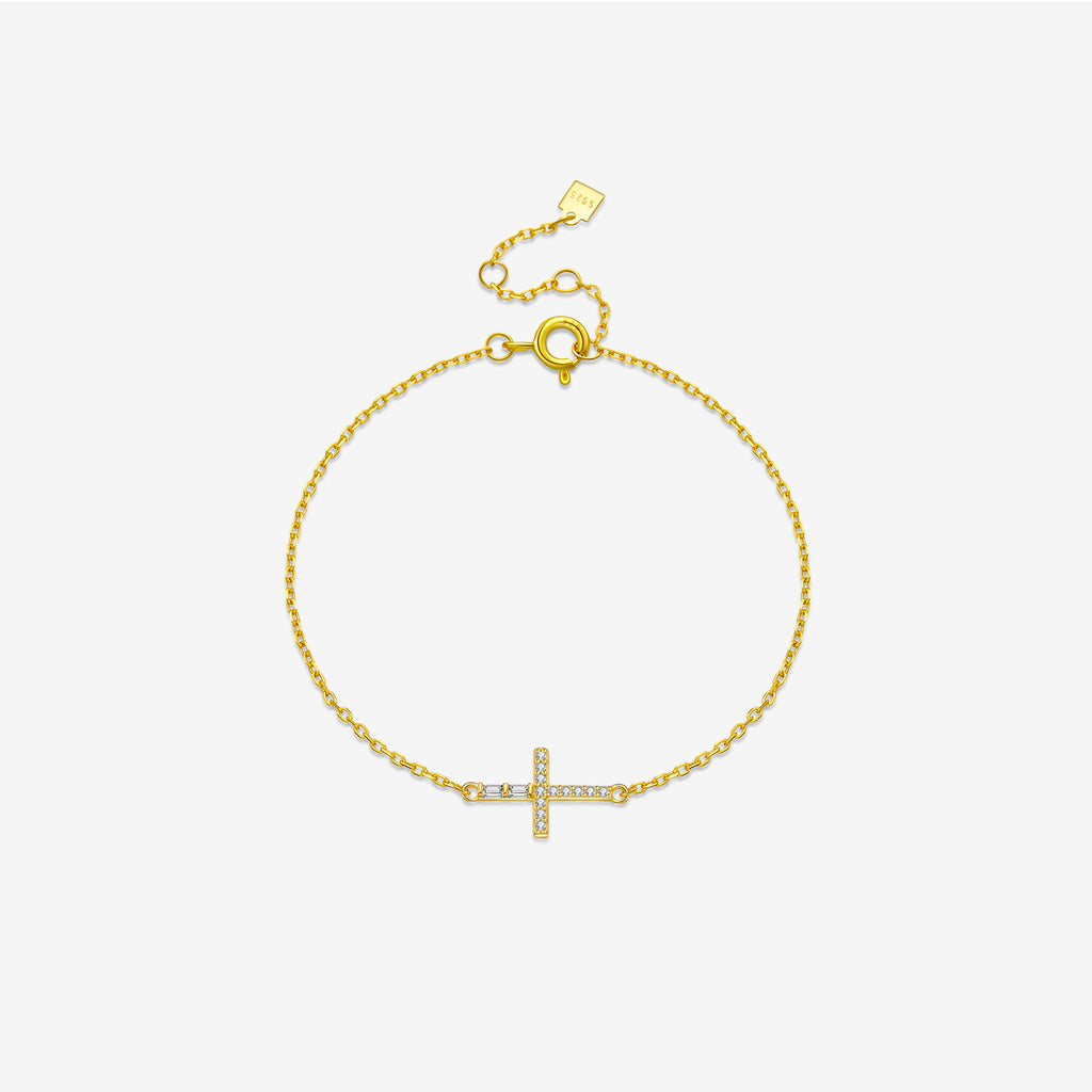 Collar y Pulsera de Cruz Horizontal en Plata de Ley 925