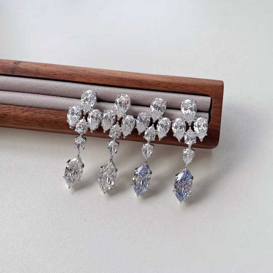 Pendientes de plata 925 en forma de gota – Diamante blanco y azul