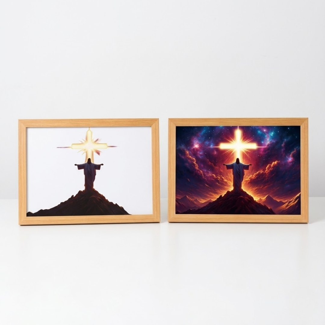Gr 2- Cuadro Decorativo LED Cristiano con Cruz – Iluminación Ambiental y Diseño Europeo