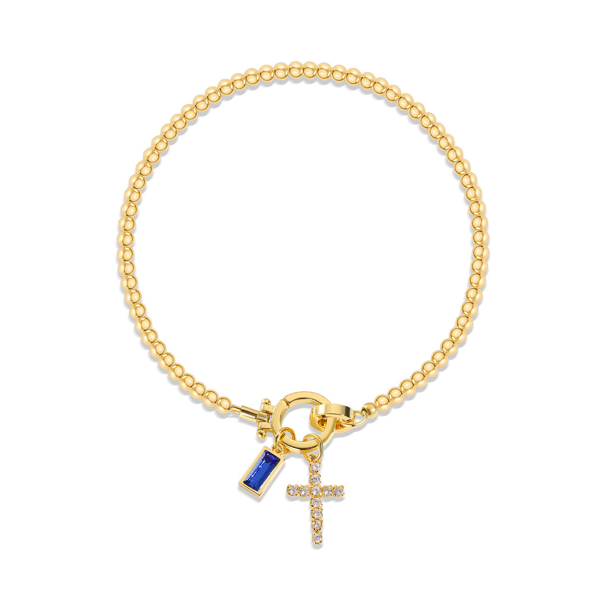 Pulsera cristiana con cruz y piedra