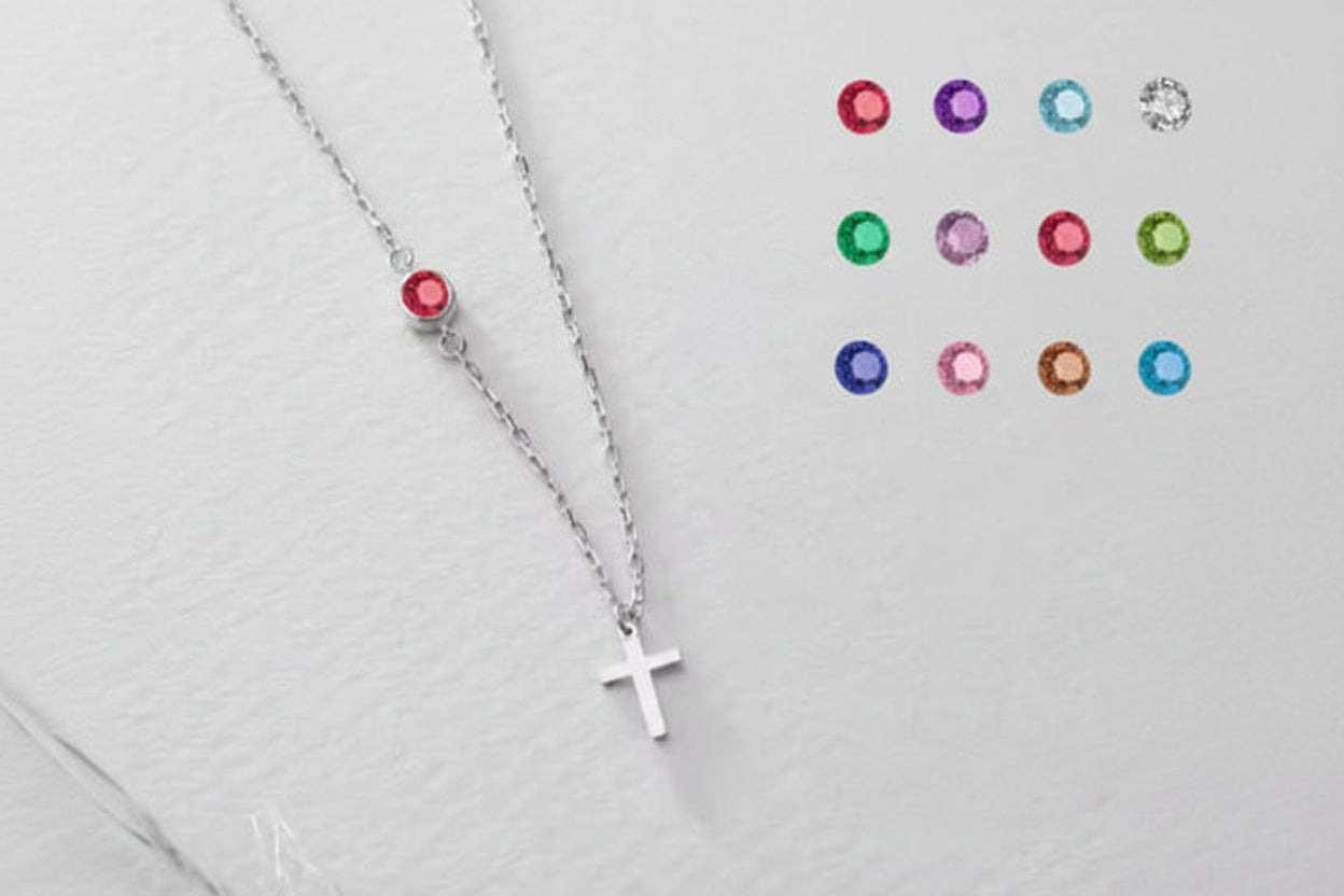 Collar Cruz con Piedras Personalizables - Acero Inoxidable
