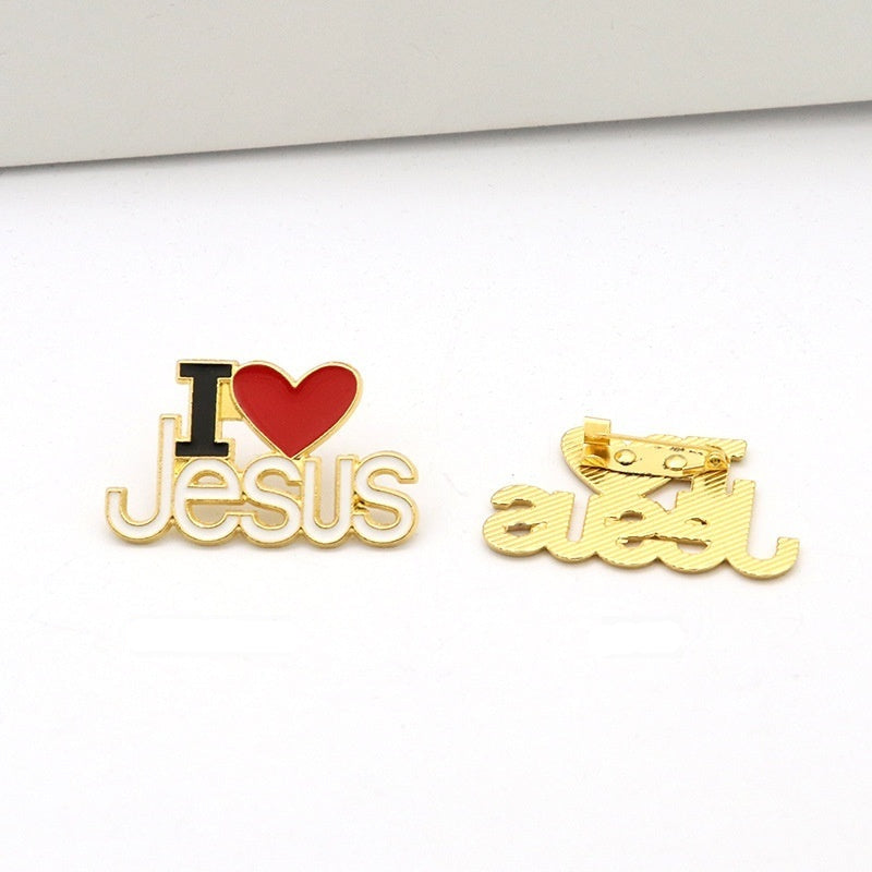 Broche Cristiano "I Love Jesus" con Corazón Rojo para Ropa