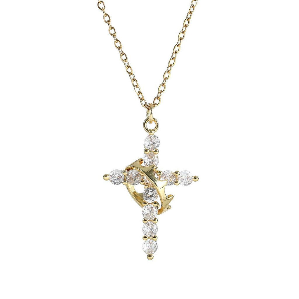 Collar con Colgante de Cruz y Corona para Mujer