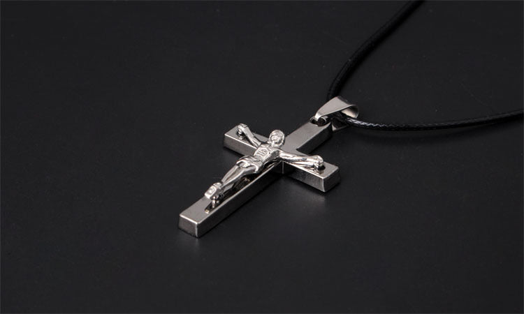 Collar cristiano con Colgante de Cruz Crucifijo Jesús en Acero de Titanio