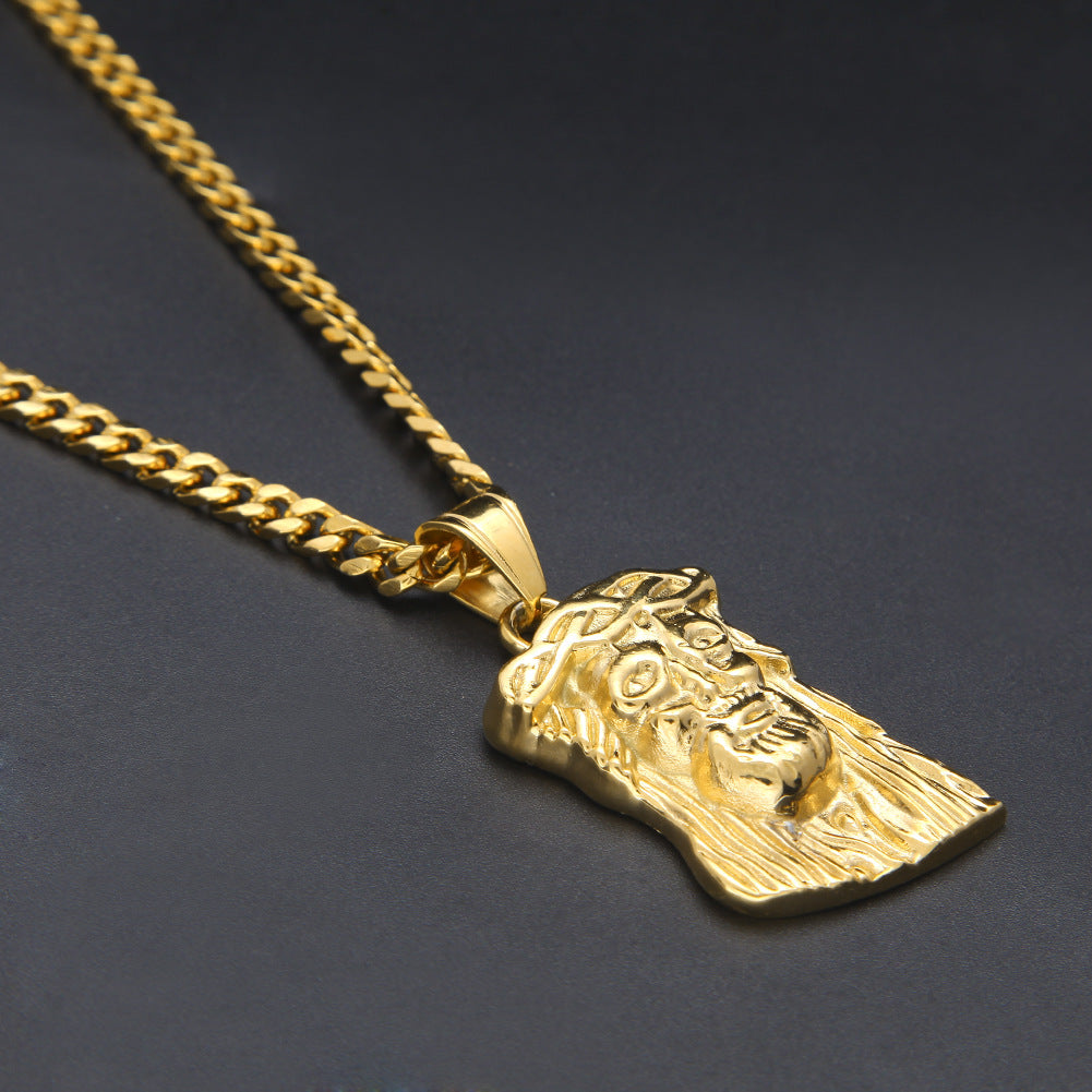 Collar con Dije del Rostro de Jesús en Acero Inoxidable Dorado
