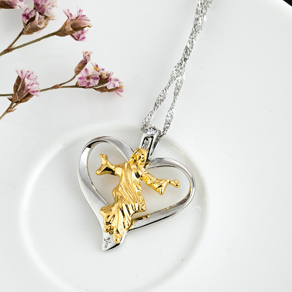 Collar  cristiano  con Colgante de Corazón Jesús Bicolor