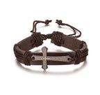 Pulsera de cuero trenzado con placa de cruz y mensaje I Love Jesus para hombre y mujer