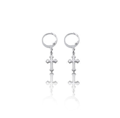 Pendientes de Cruz Estilo Vintage en Acero de Titanio Plateado