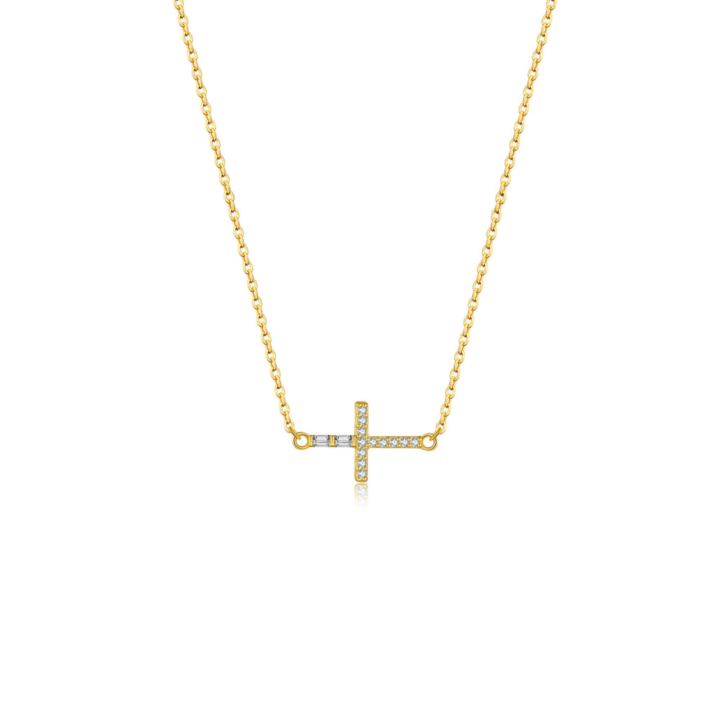 Collar y Pulsera de Cruz Horizontal en Plata de Ley 925