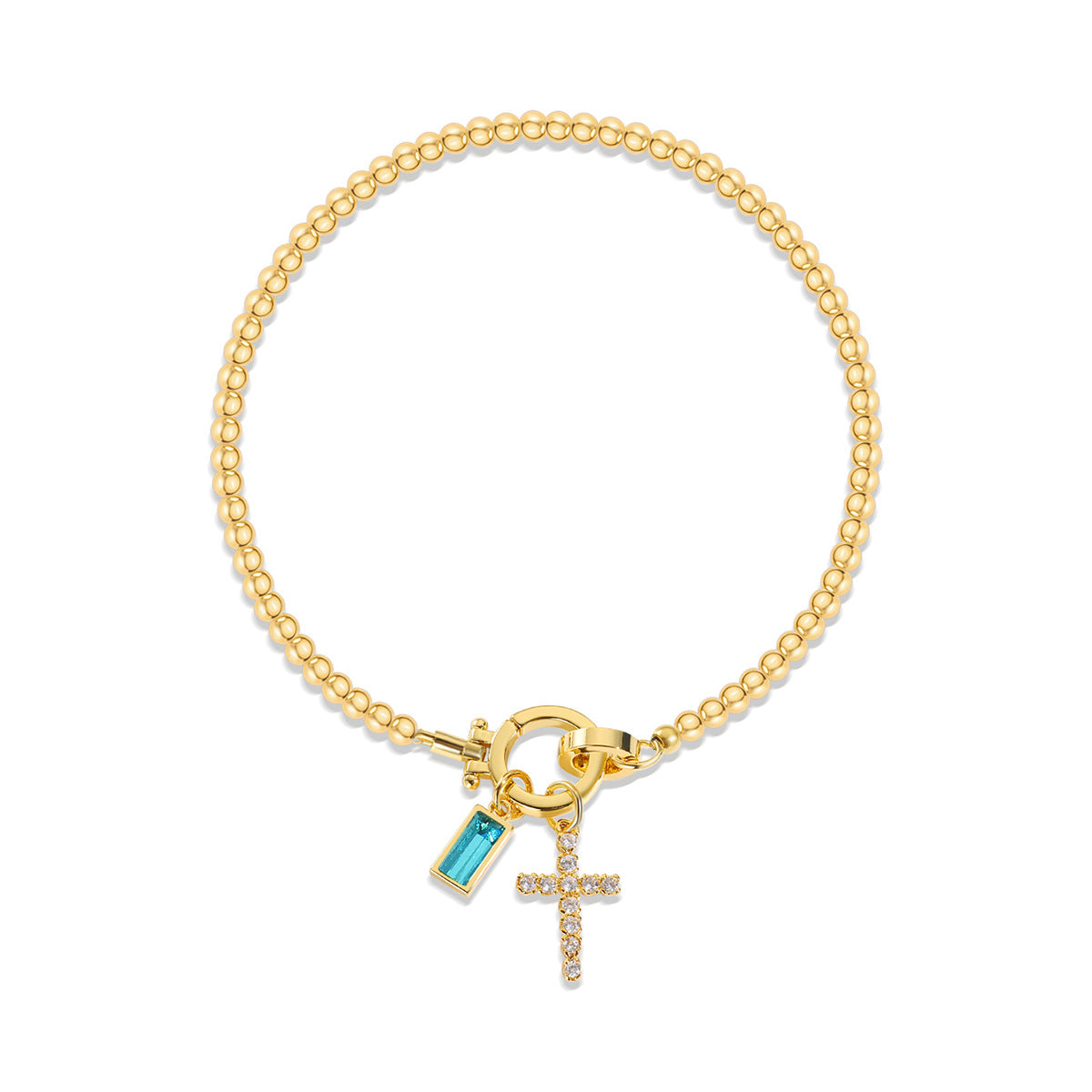 Pulsera cristiana con cruz y piedra