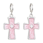 Pendientes rosa a cruz cristiana para mujeres