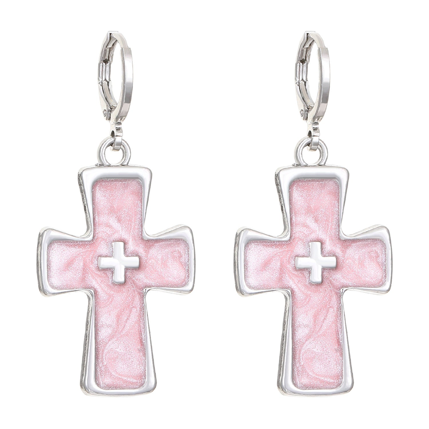 Pendientes rosa a cruz cristiana para mujeres