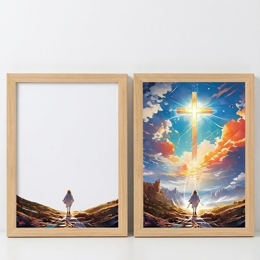 Gr 2- Cuadro Decorativo LED Cristiano con Cruz – Iluminación Ambiental y Diseño Europeo