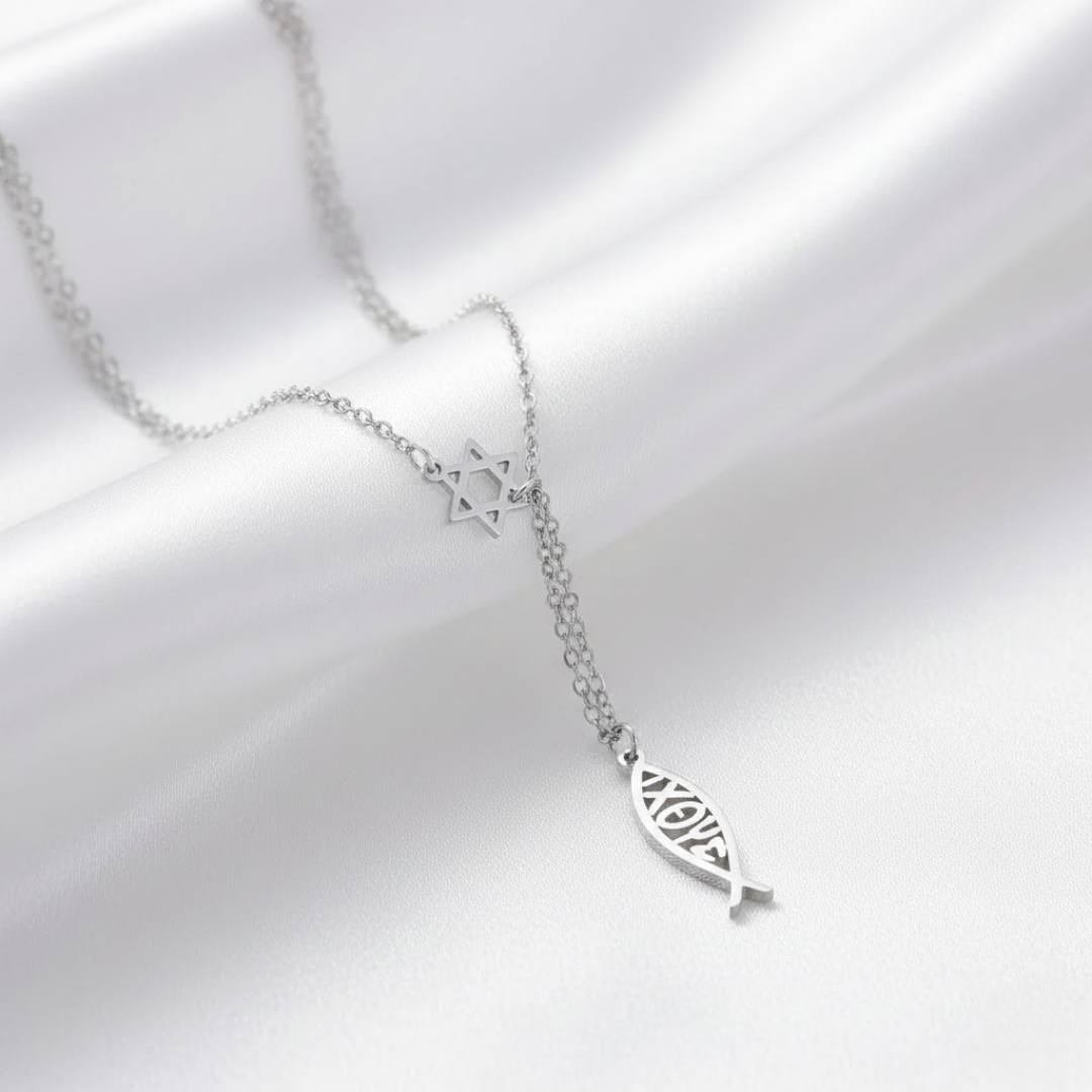 Collar Doble Capa Pez Ichthys Griego Acero Inoxidable para Mujer