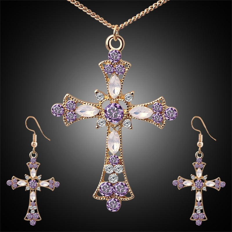 Conjunto cristiano de Collar y Pendientes Cruz