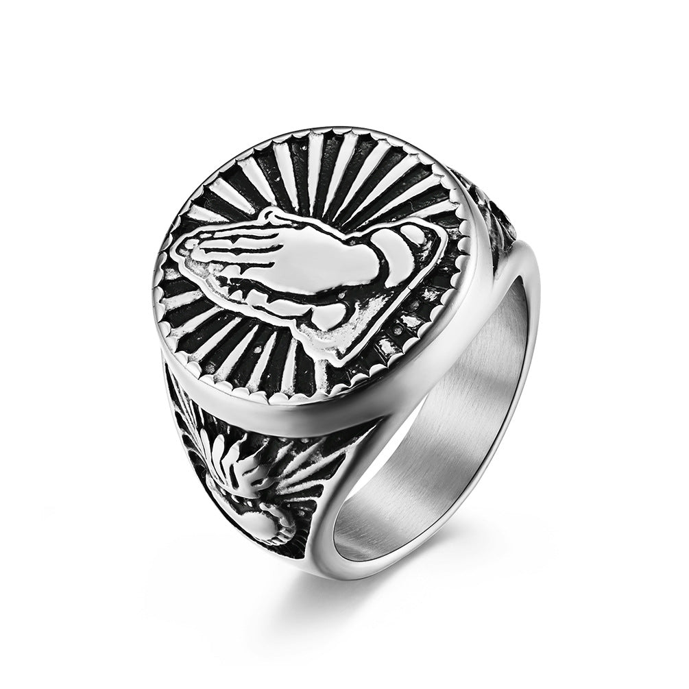 Anillo manos de oración cristiano – Acero inoxidable para hombres