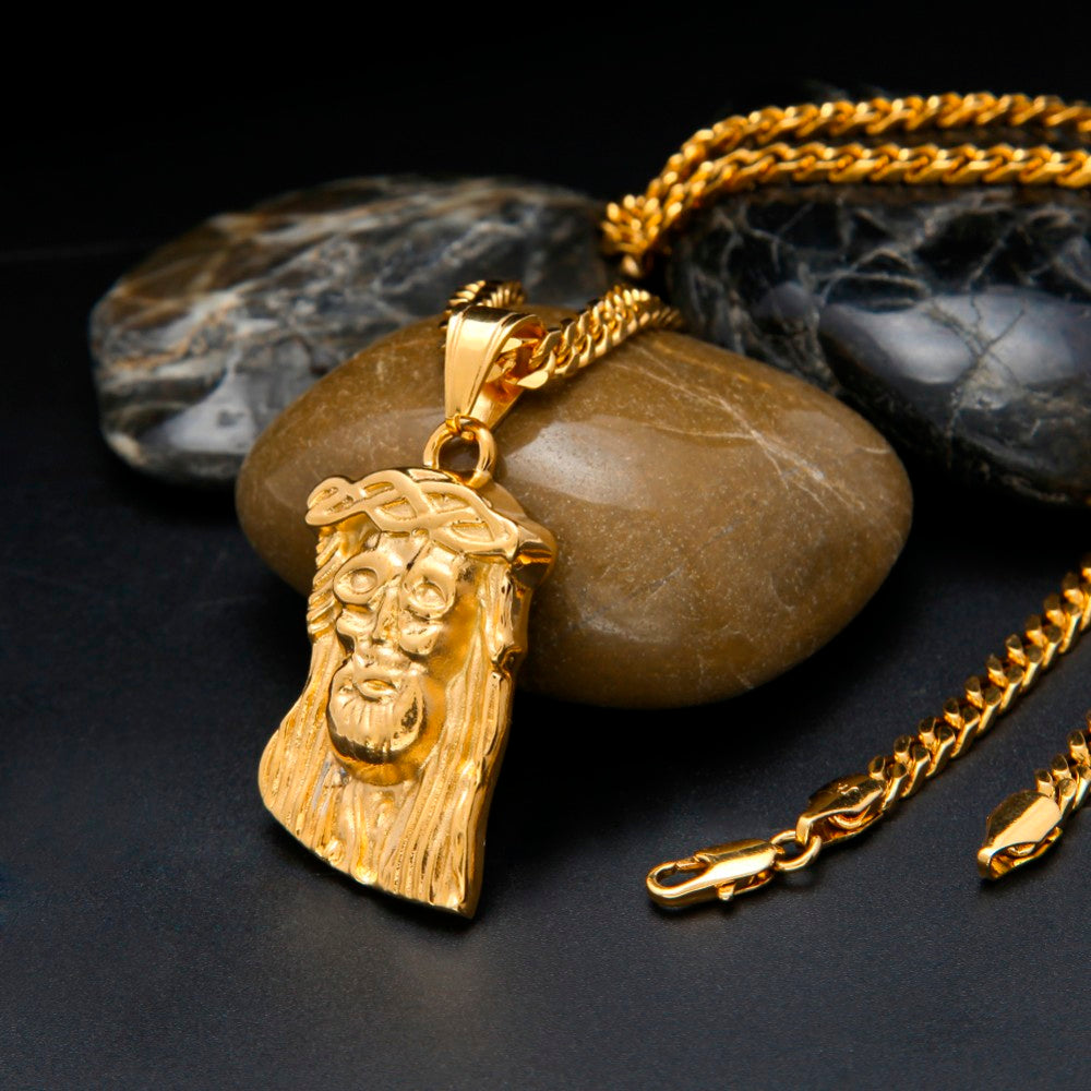 Collar con Dije del Rostro de Jesús en Acero Inoxidable Dorado