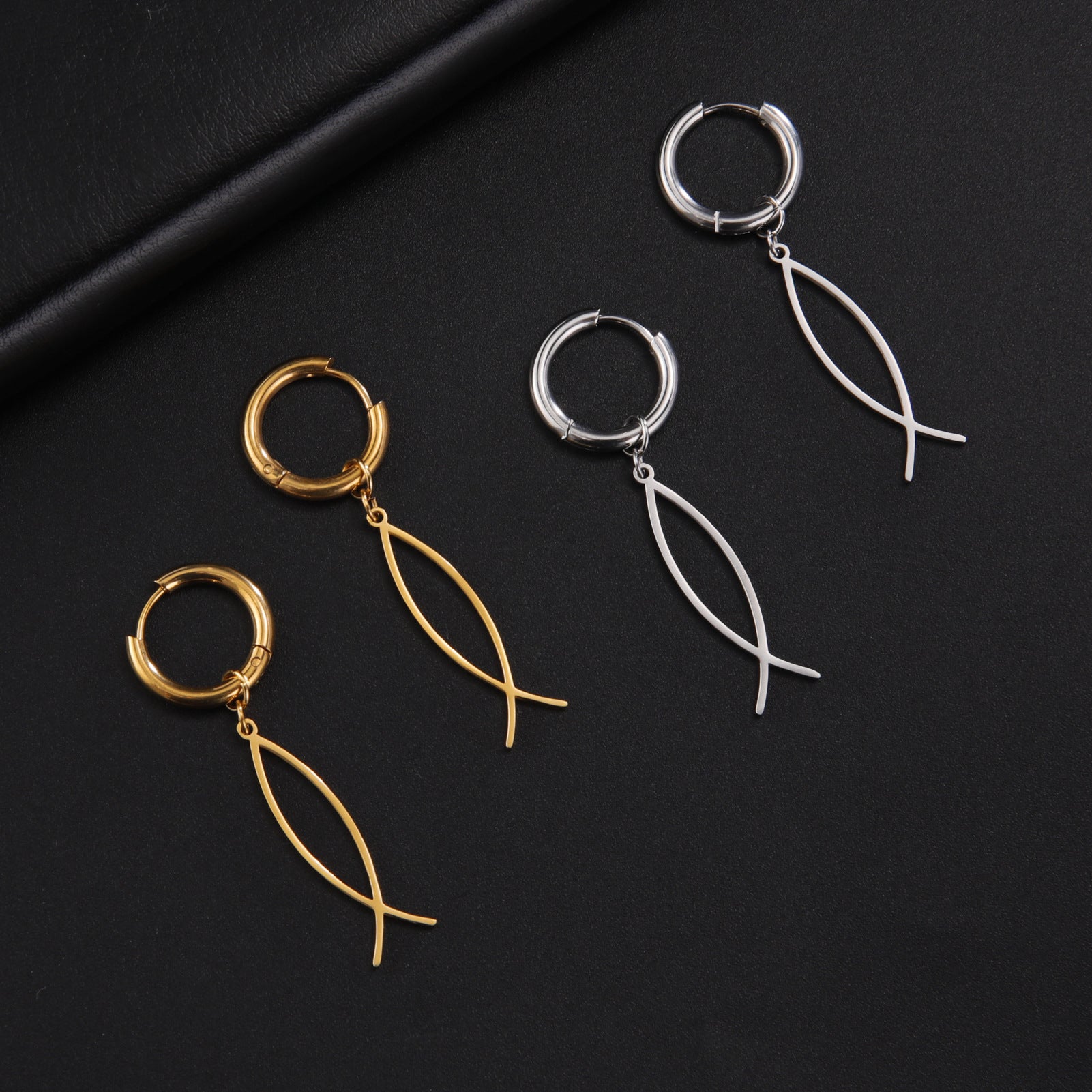 Pendientes Pez Cristiano Ichthys en Acero Inoxidable