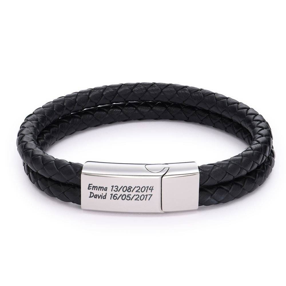 Brazalete Masculino de Cuero y Acero Personalizable "Fortaleza"