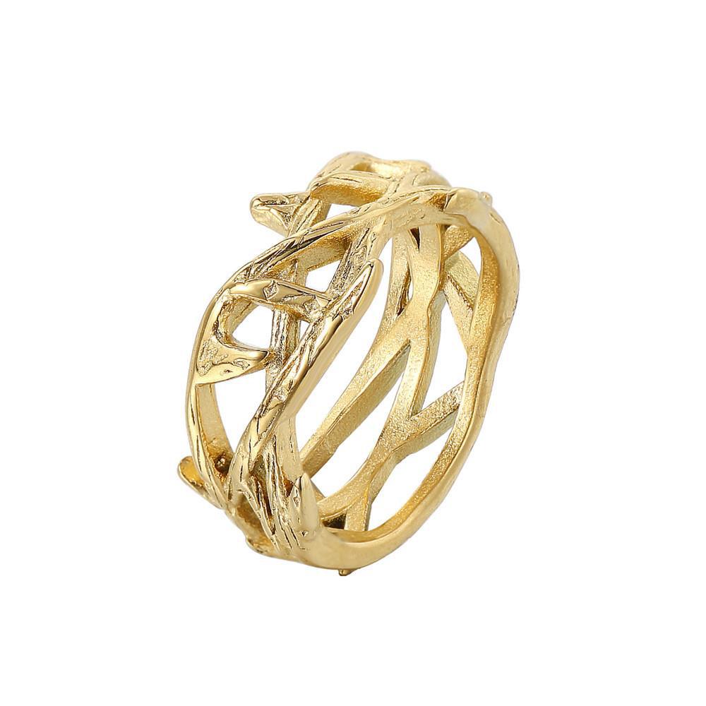 Anillo Corona de Espinas y Rama de Olivo en Acero Inoxidable Dorado