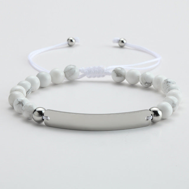 Pulsera de Obsidiana y Acero con Barra Grabable - Personalizable