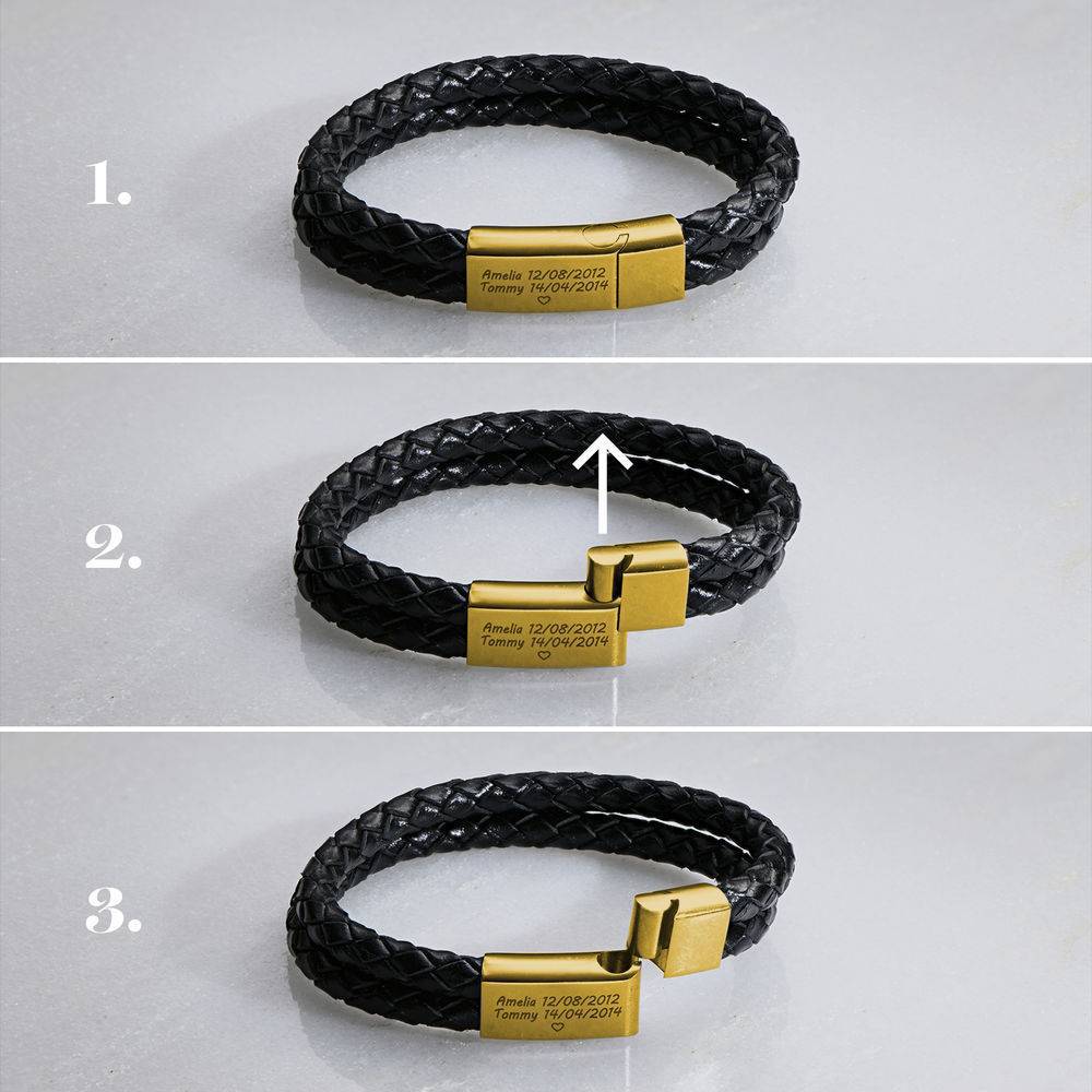 Brazalete Masculino de Cuero y Acero Personalizable "Fortaleza"