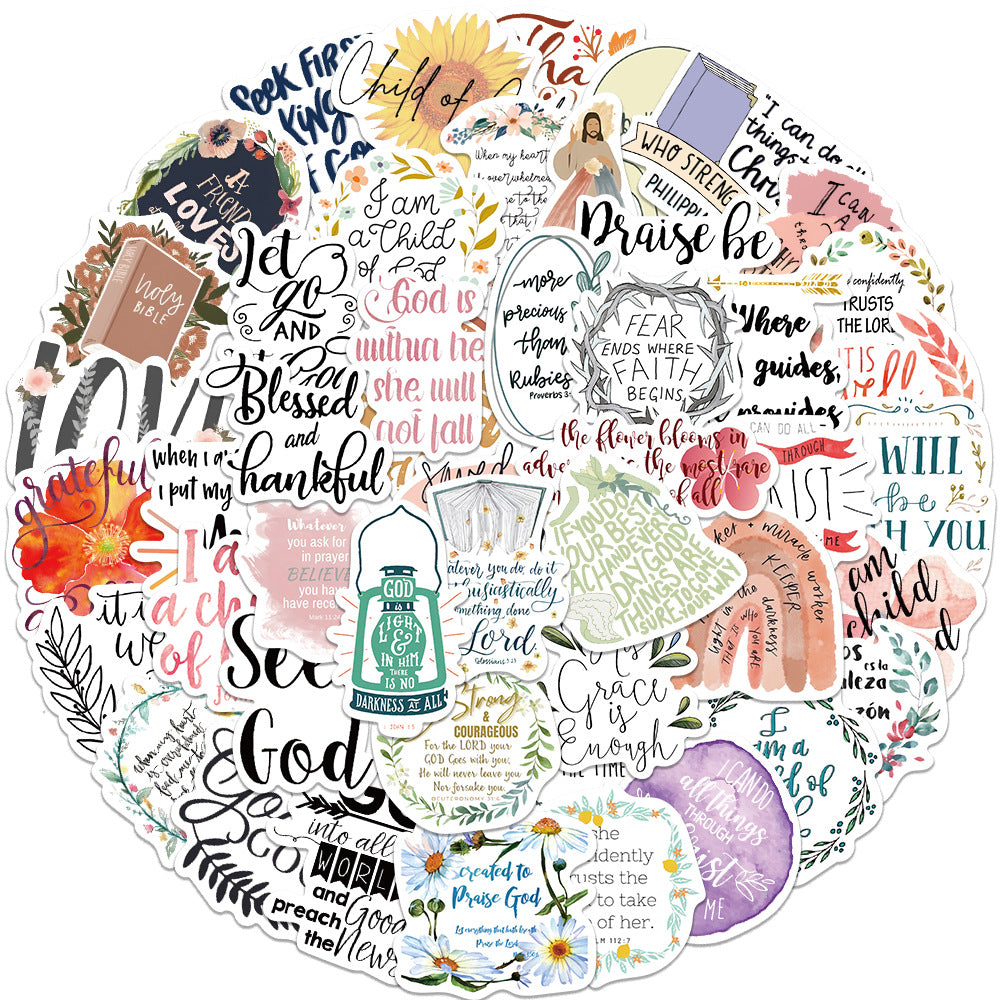 Set de 52 Pegatinas Cristianas con Frases e Ilustraciones