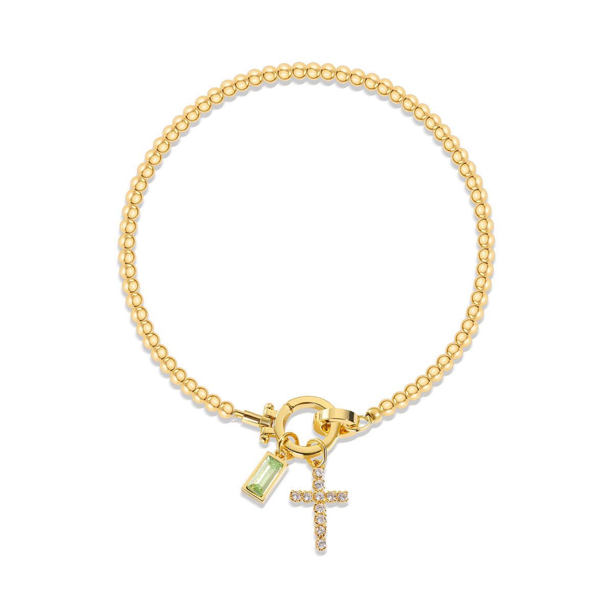 Pulsera cristiana con cruz y piedra