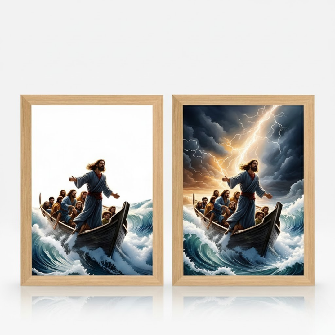 Gr 1 -Cuadro Decorativo LED Cristiano con Cruz – Iluminación Ambiental