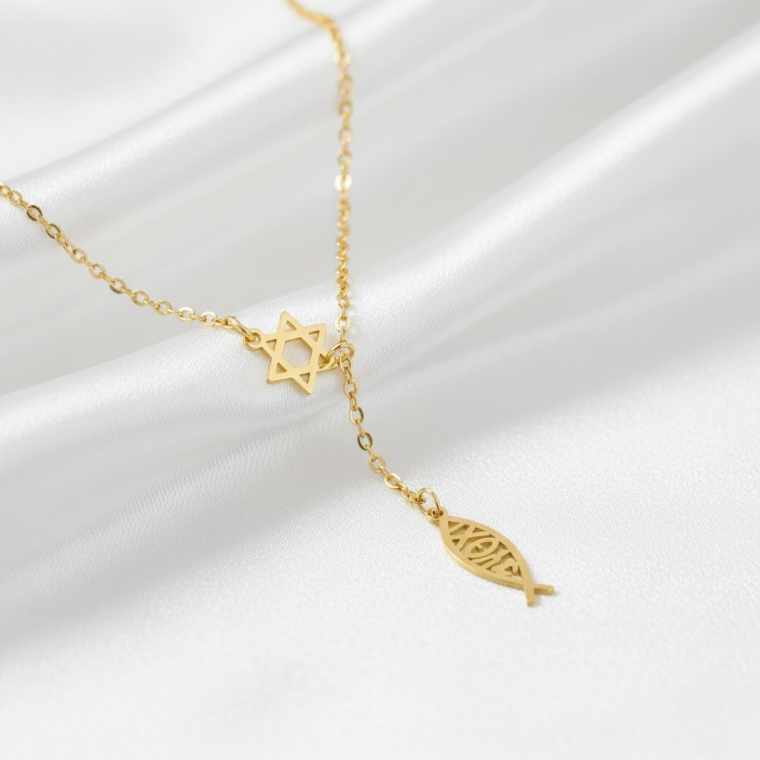 Collar Doble Capa Pez Ichthys Griego Acero Inoxidable para Mujer