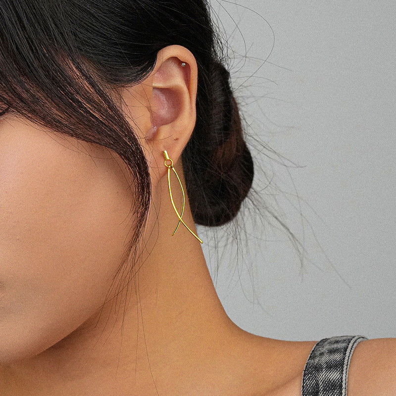 Pendientes con pez cristiano Ichthys de Plata de Ley 925 con Borla Lineal