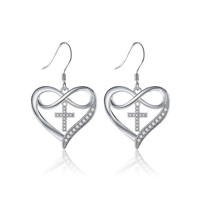Collar y Aretes Corazón con Cruz Infinita para Mujer