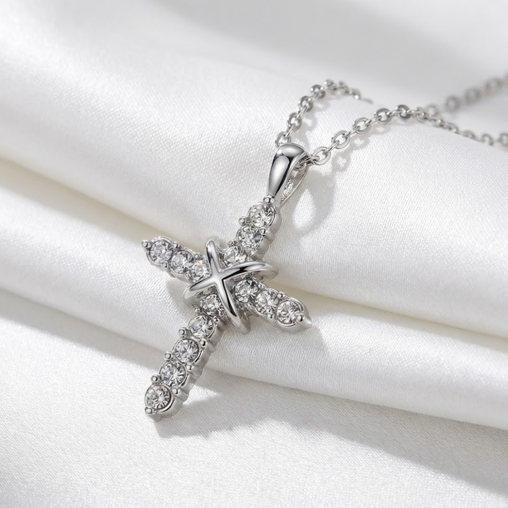 Collar de Cruz con Cristales Joyería Cristiana