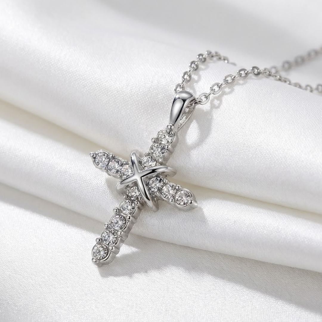 Collar de Cruz con Cristales Joyería Cristiana