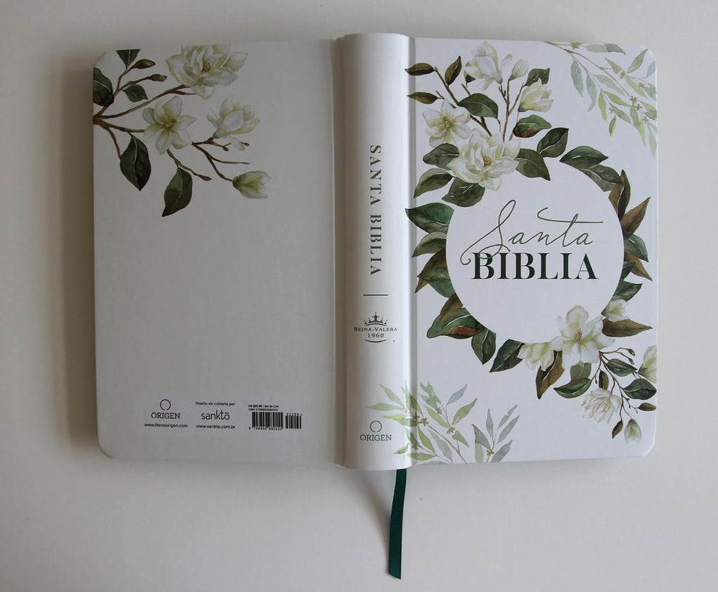 Biblia RVR60 – Manual, Letra Grande 10,5 pt, Ultrafina, Tapa Dura Blanco Floral con Cantos Decorados