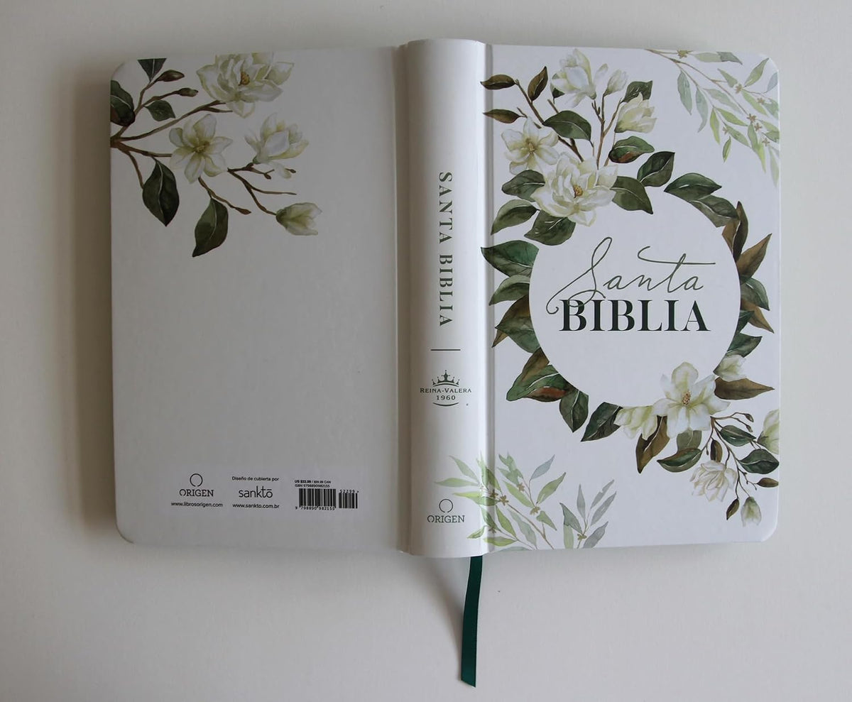 Biblia RVR60 – Manual, Letra Grande 10,5 pt, Ultrafina, Tapa Dura Blanco Floral con Cantos Decorados
