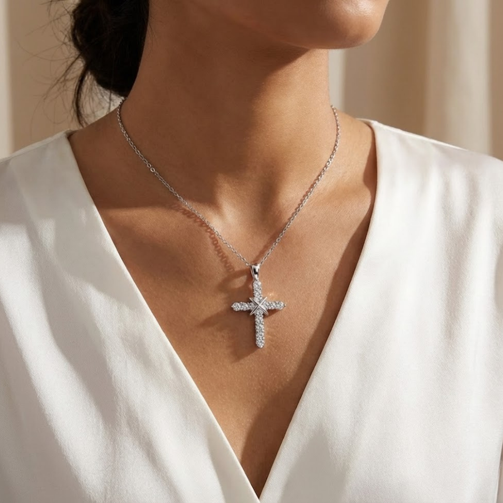 Collar de Cruz con Cristales Joyería Cristiana
