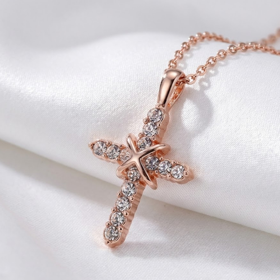 Collar de Cruz con Cristales Joyería Cristiana