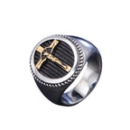 Anillo de Sello Cristiano Cruz de Jesús Bicolor