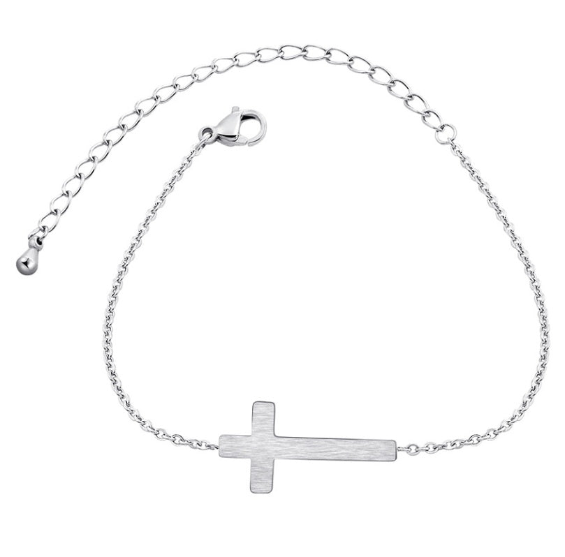 Pulsera cristiana de Cruz Horizontal en Acero Inoxidable y Baño de Oro