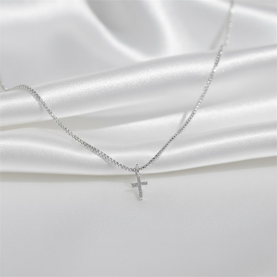 Collar y Pulsera con Cruz Brillante para Mujer