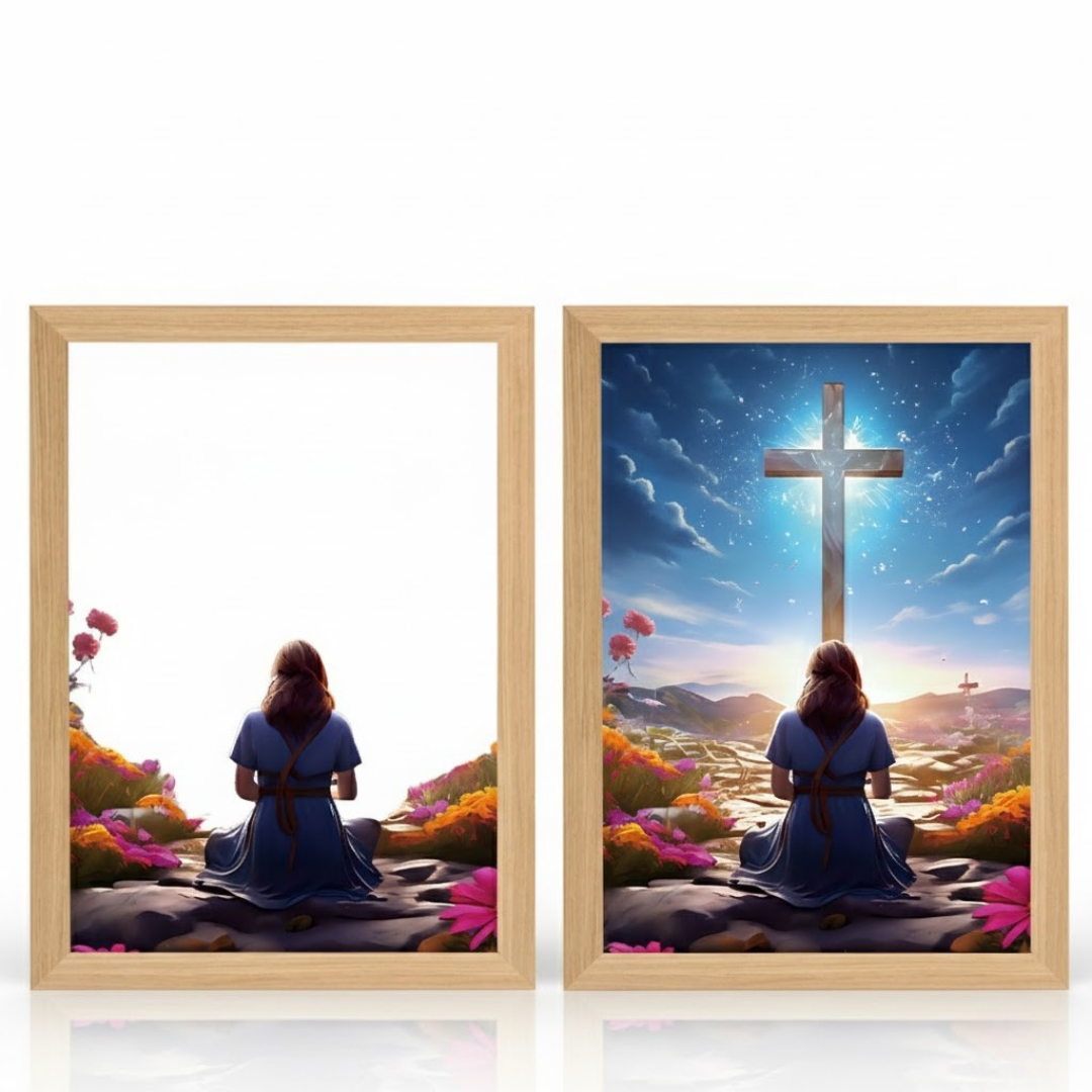 Gr 1 -Cuadro Decorativo LED Cristiano con Cruz – Iluminación Ambiental