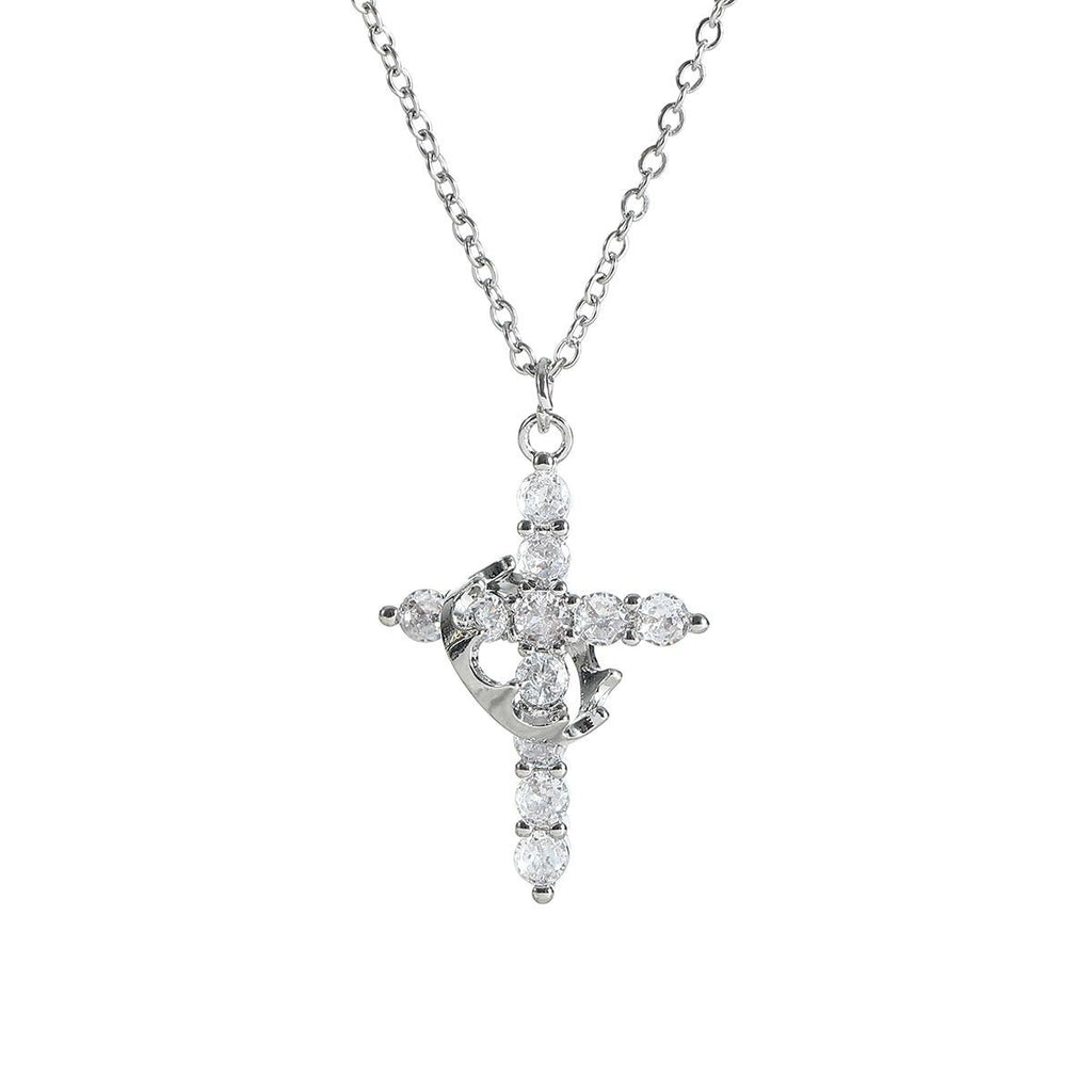 Collar con Colgante de Cruz y Corona para Mujer