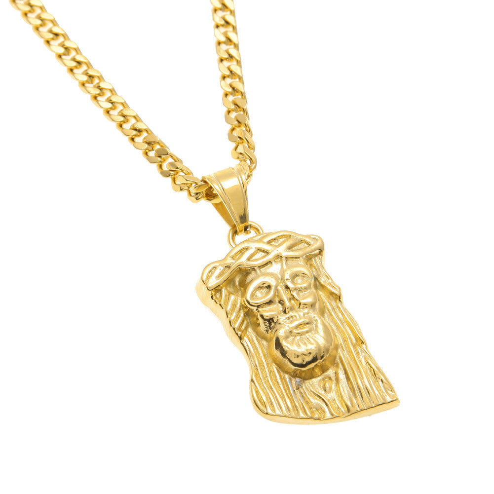 Collar con Dije del Rostro de Jesús en Acero Inoxidable Dorado