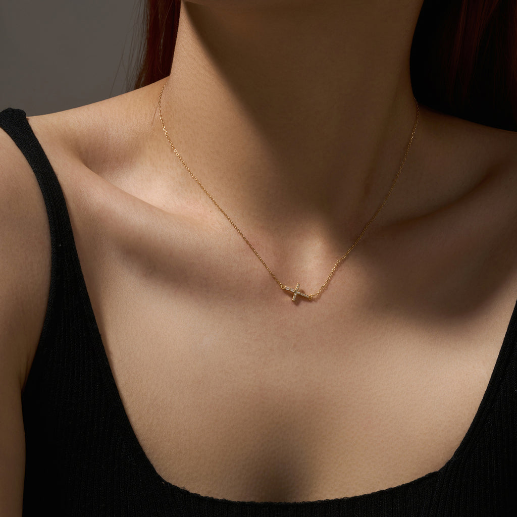 Collar y Pulsera de Cruz Horizontal en Plata de Ley 925