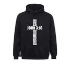 Sudadera Cristiana con Capucha Juan 3:16 Texto en Cruz