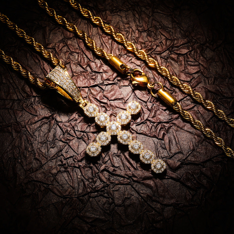 Collar cristiano de Cruz Retro con Circonitas Incrustadas